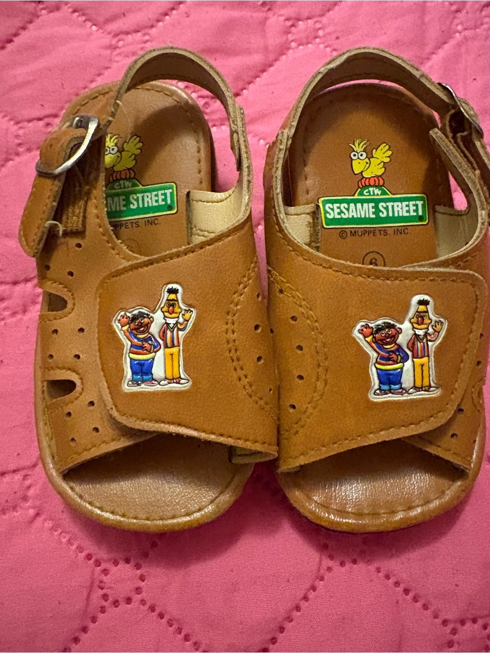 Vintage Sesame Street Bert & Ernie Toddler Sandals Size 6 Brown Summer Shoes